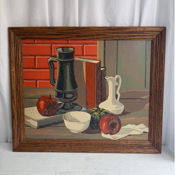 Vintage 1963 Mid-Century Paint By Number Still Life Wood Frame | 19" x 23" - Picture 1 of 9